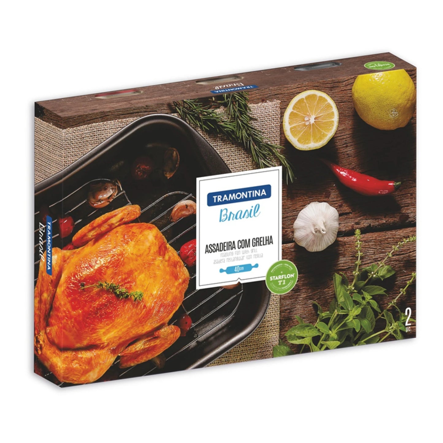 Asadera rectangular con rejilla, línea BRASIL 34cm