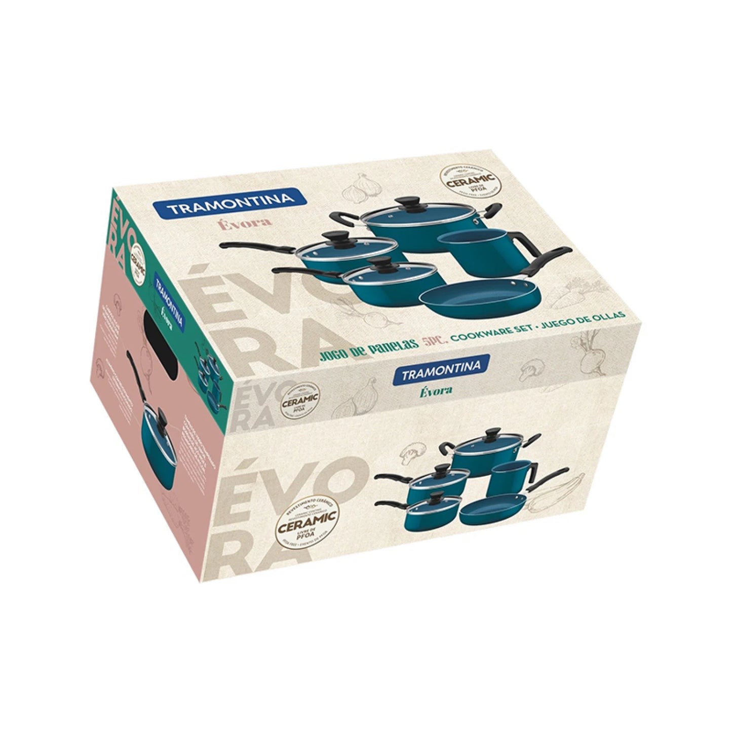 Batería de cocina cerámica azul 5 piezas "EVORA"