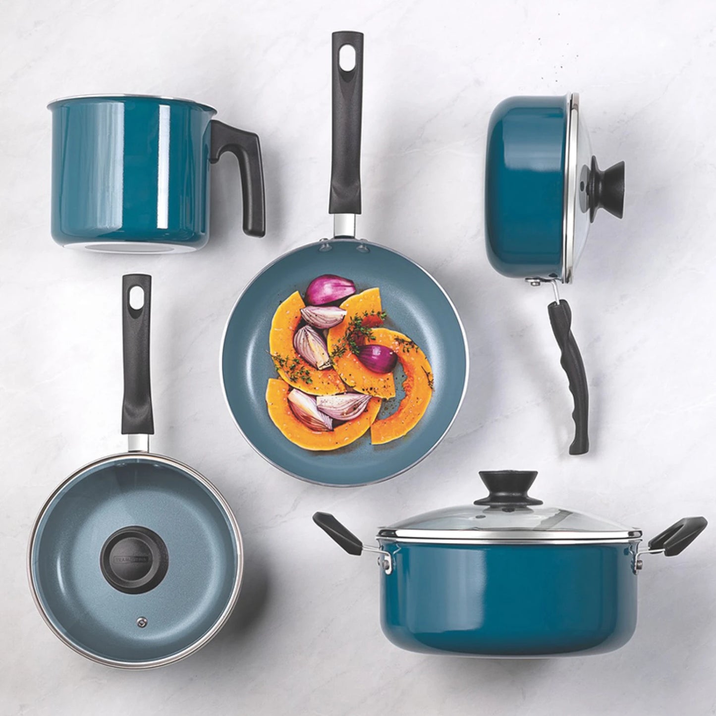 Batería de cocina cerámica azul 5 piezas "EVORA"