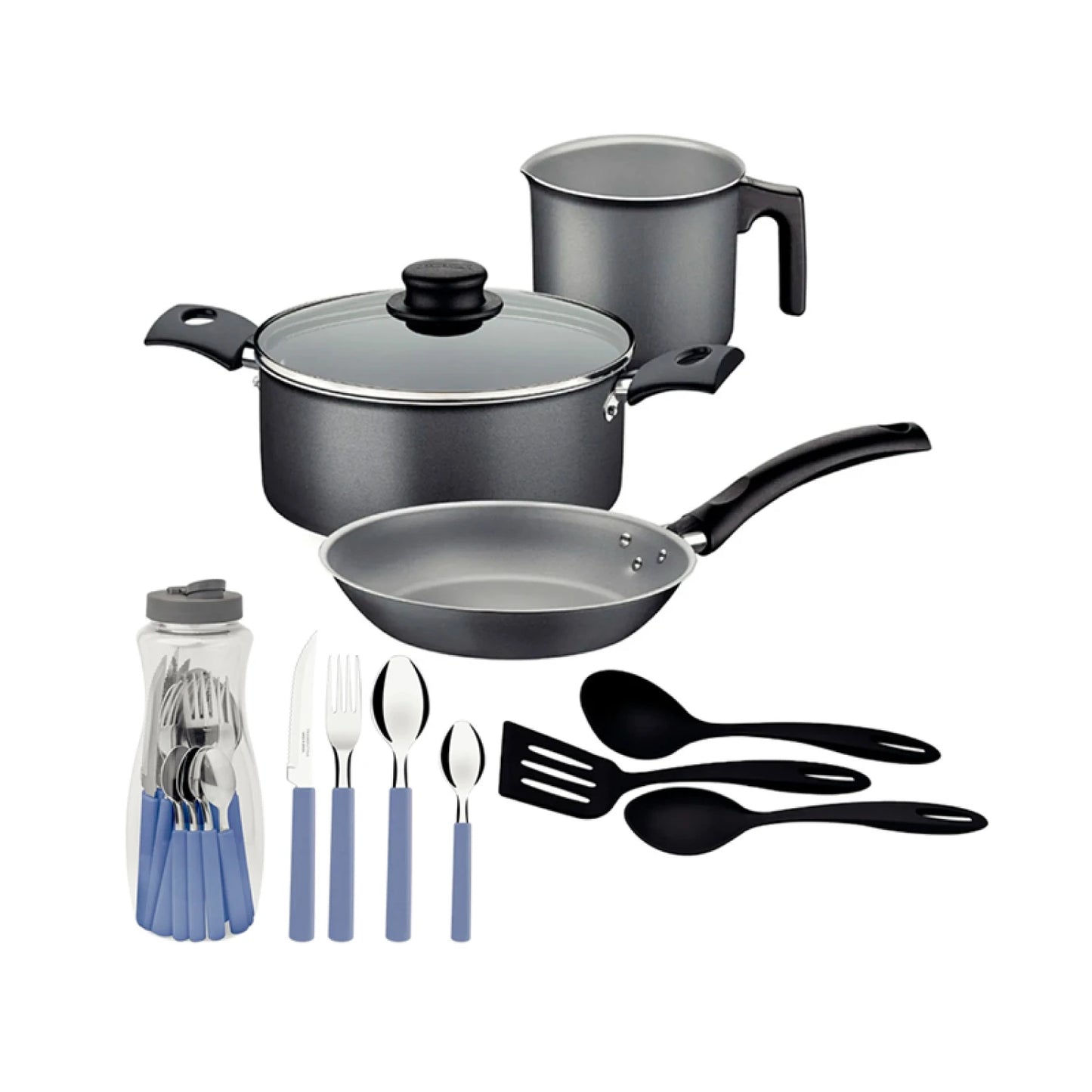 Batería de cocina Turim + cubiertos, 24 pzs negro