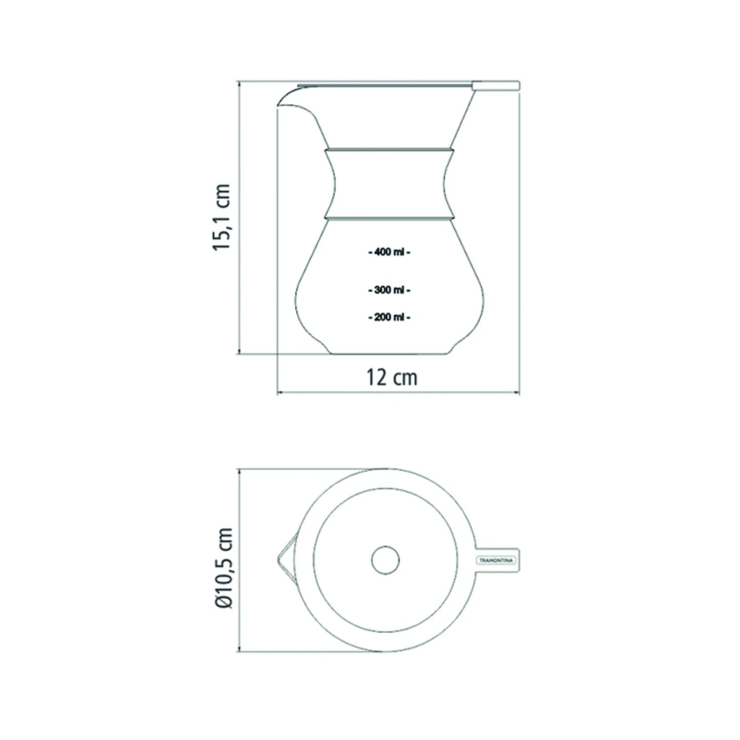 Cafetera con colador en vidrio y acero inox.