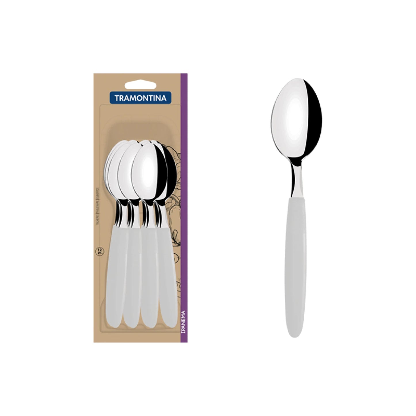 Cuchara de mesa 12 piezas, mango blanco "IPANEMA"