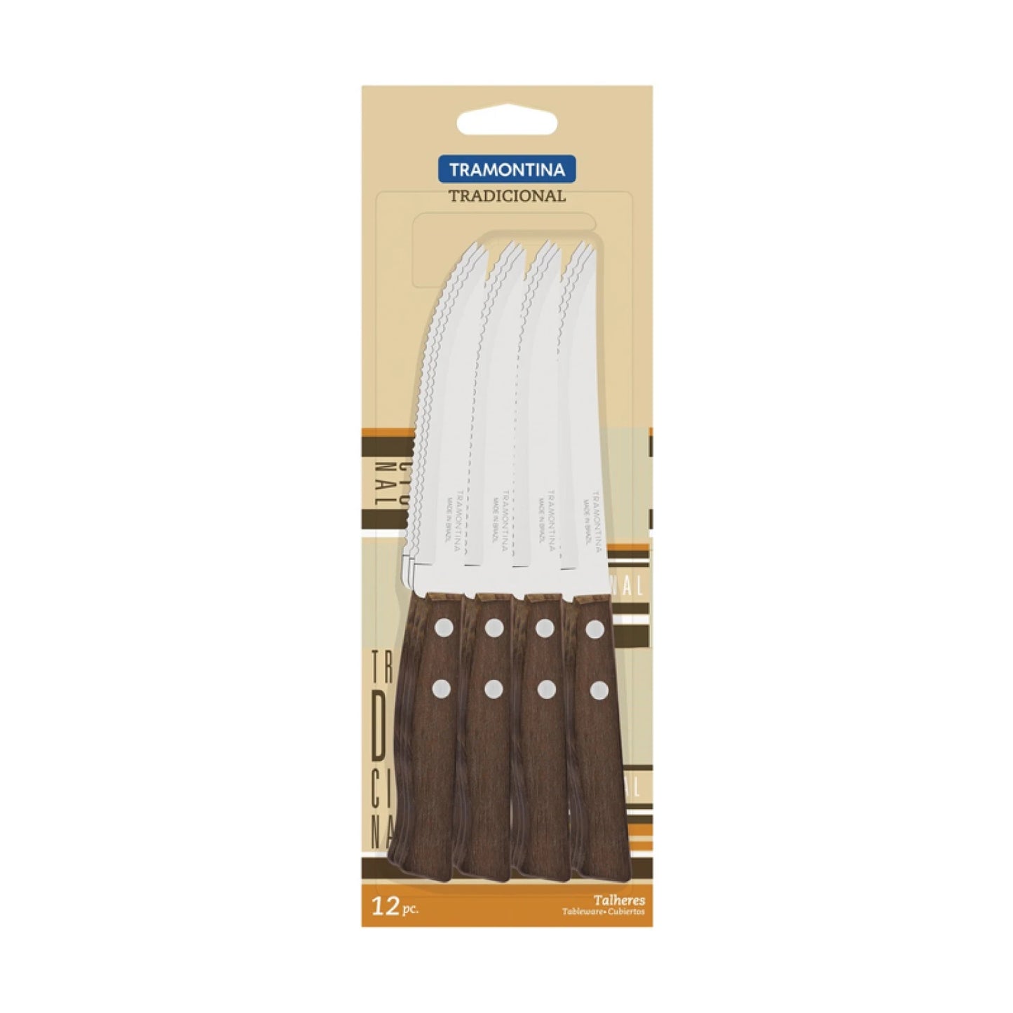 Cuchillo con mango de madera, modelo TRADICIONAL, 12 piezas