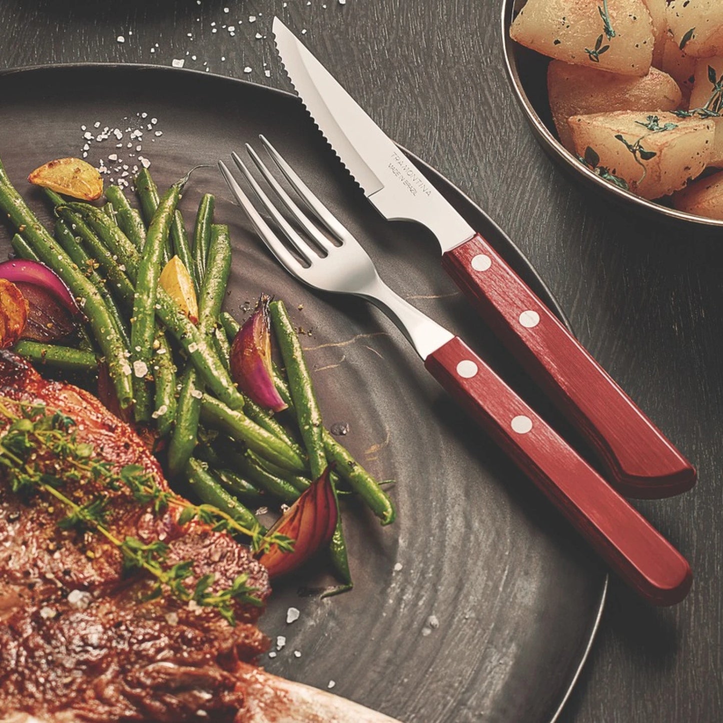 Cuchillo con mango largo, modelo CHURRASCO, 12 piezas
