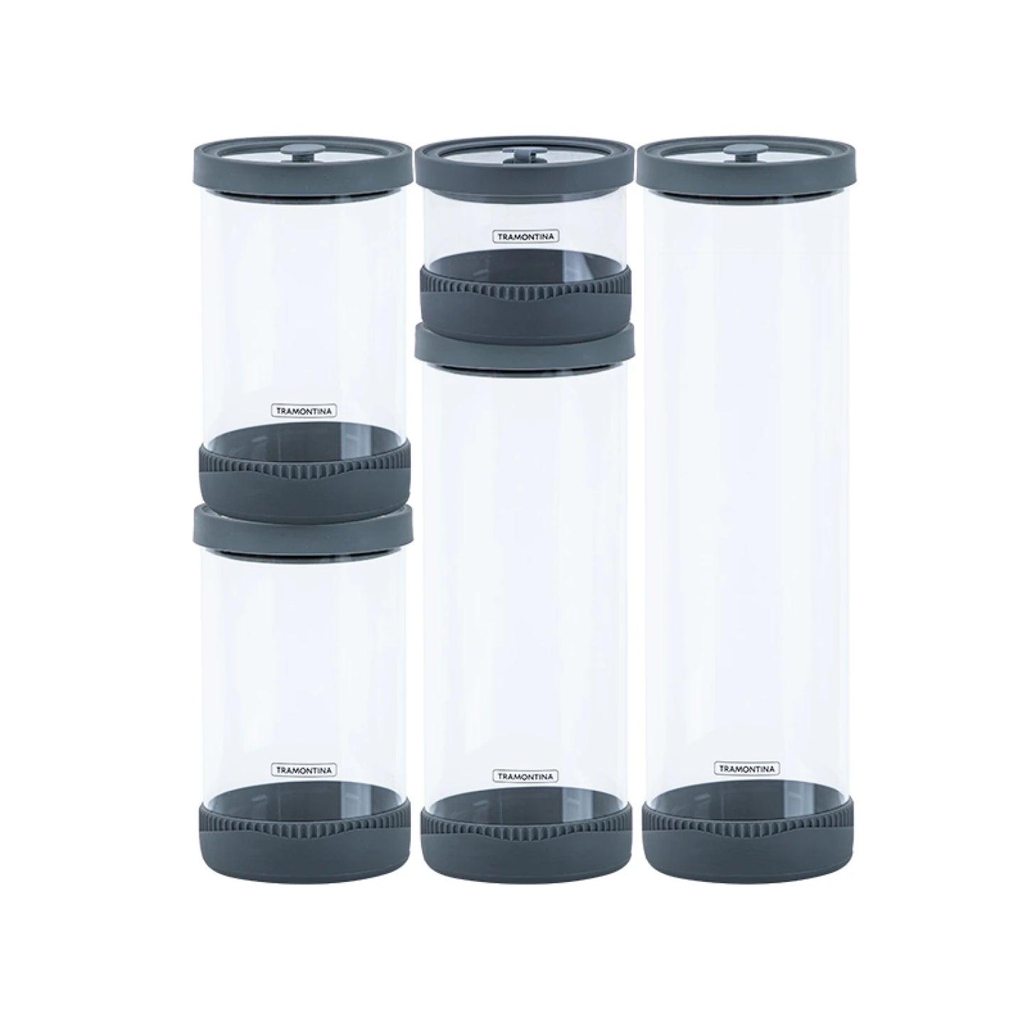 Juego 5 recipientes d/vidrio tapa silicona PUREZZA