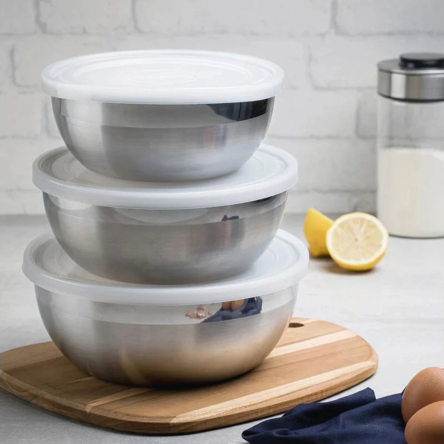 Juego de 3 bowl redondos con tapa, modelo FREEZINOX
