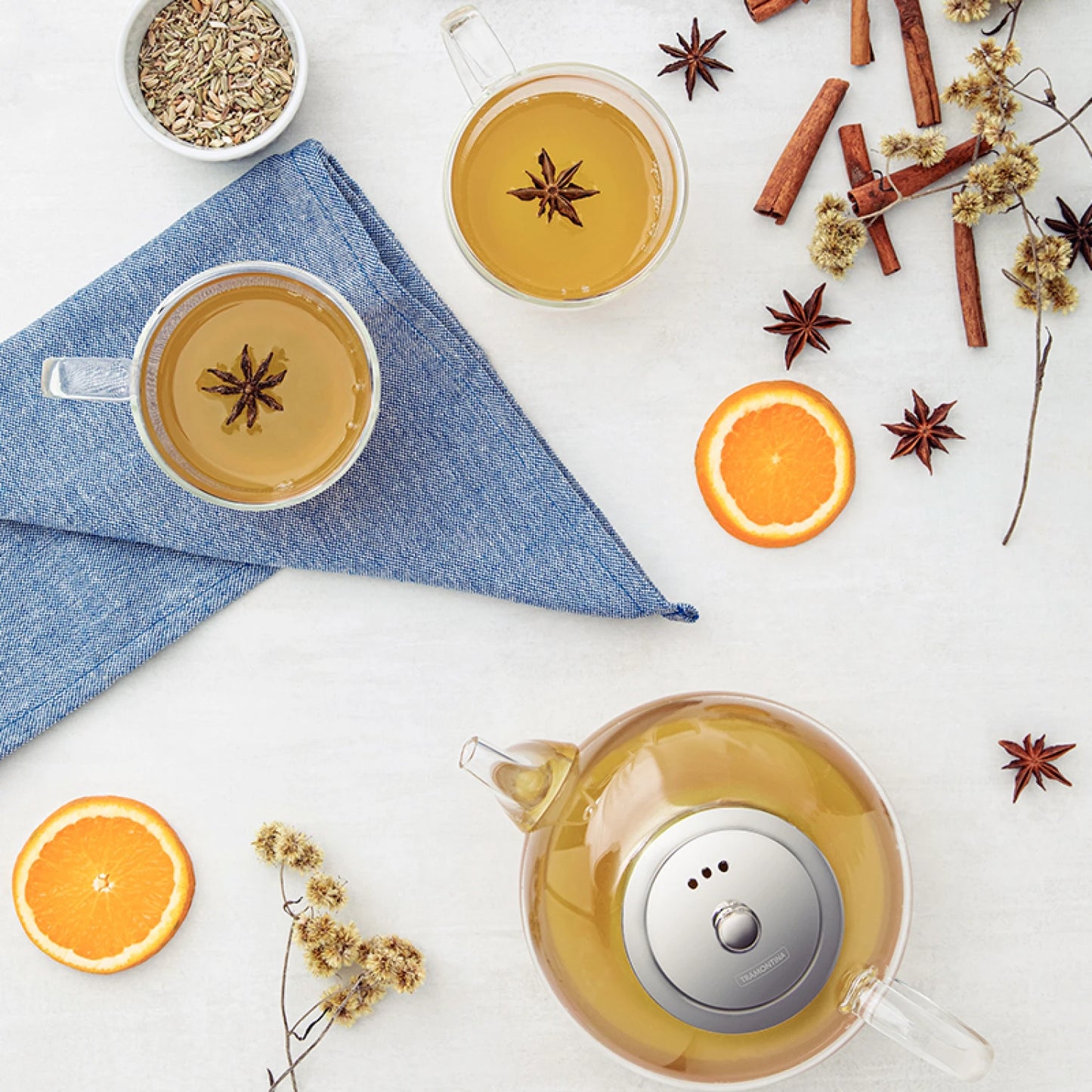 KIT para té - tetera con infusor 1LT + 2 tazas