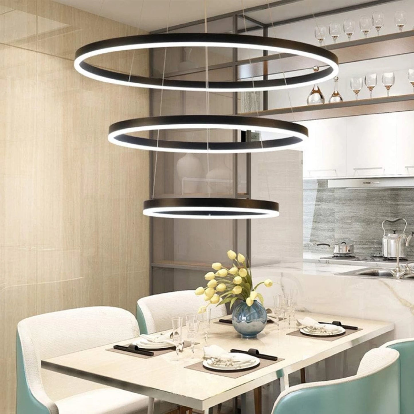 Lámpara colgante LED 60W 3 aros luz hacia adentro