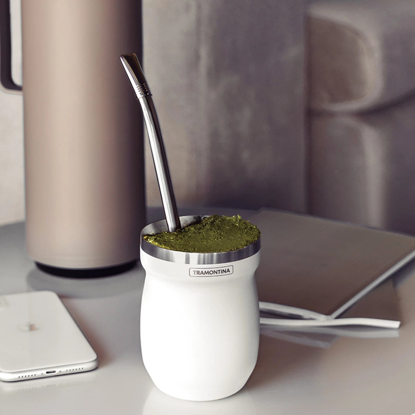 Mate Tramontina blanco en acero inoxidable 240ml