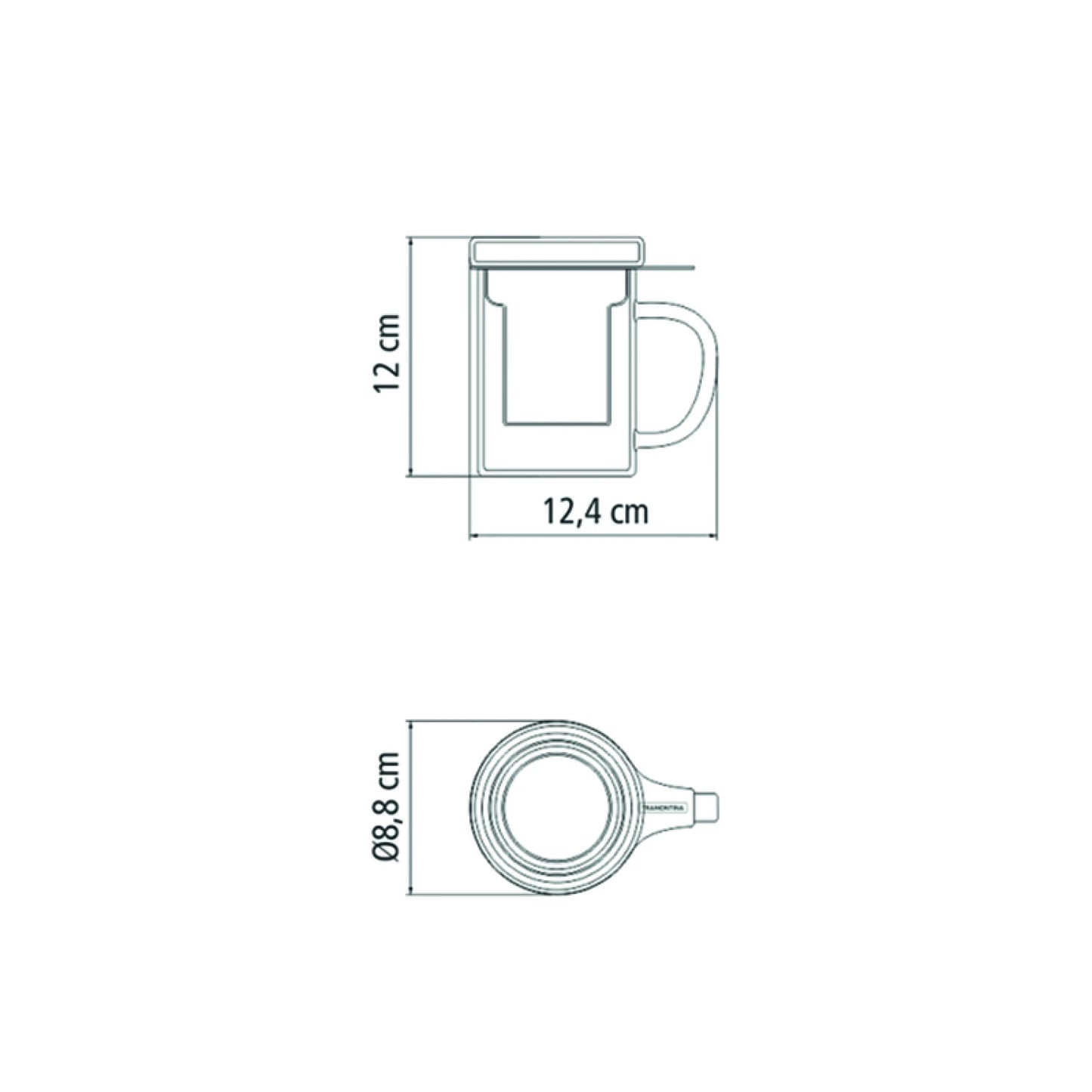 Taza de vidrio con infusor de té 0.35 lts.