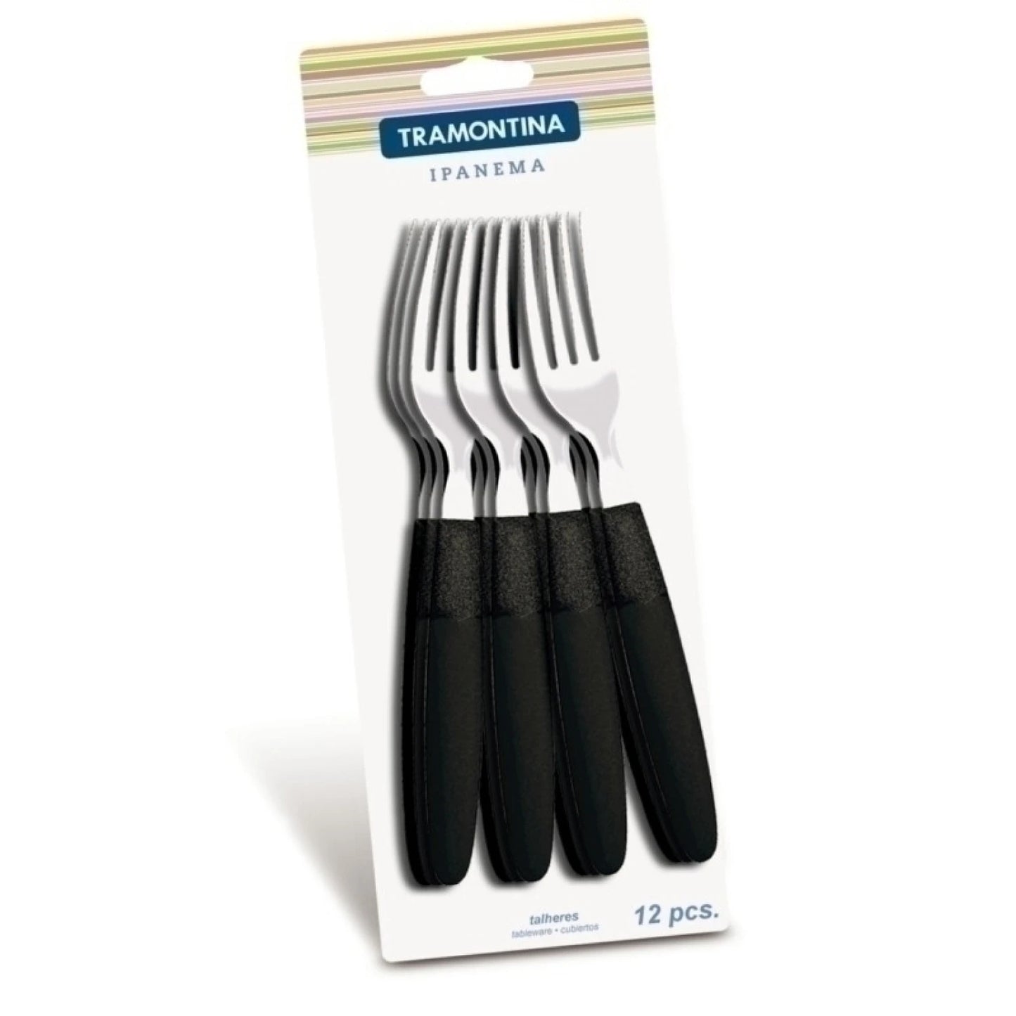 Tenedor de mesa con mango plástico negro, modelo IPANEMA, 12 piezas