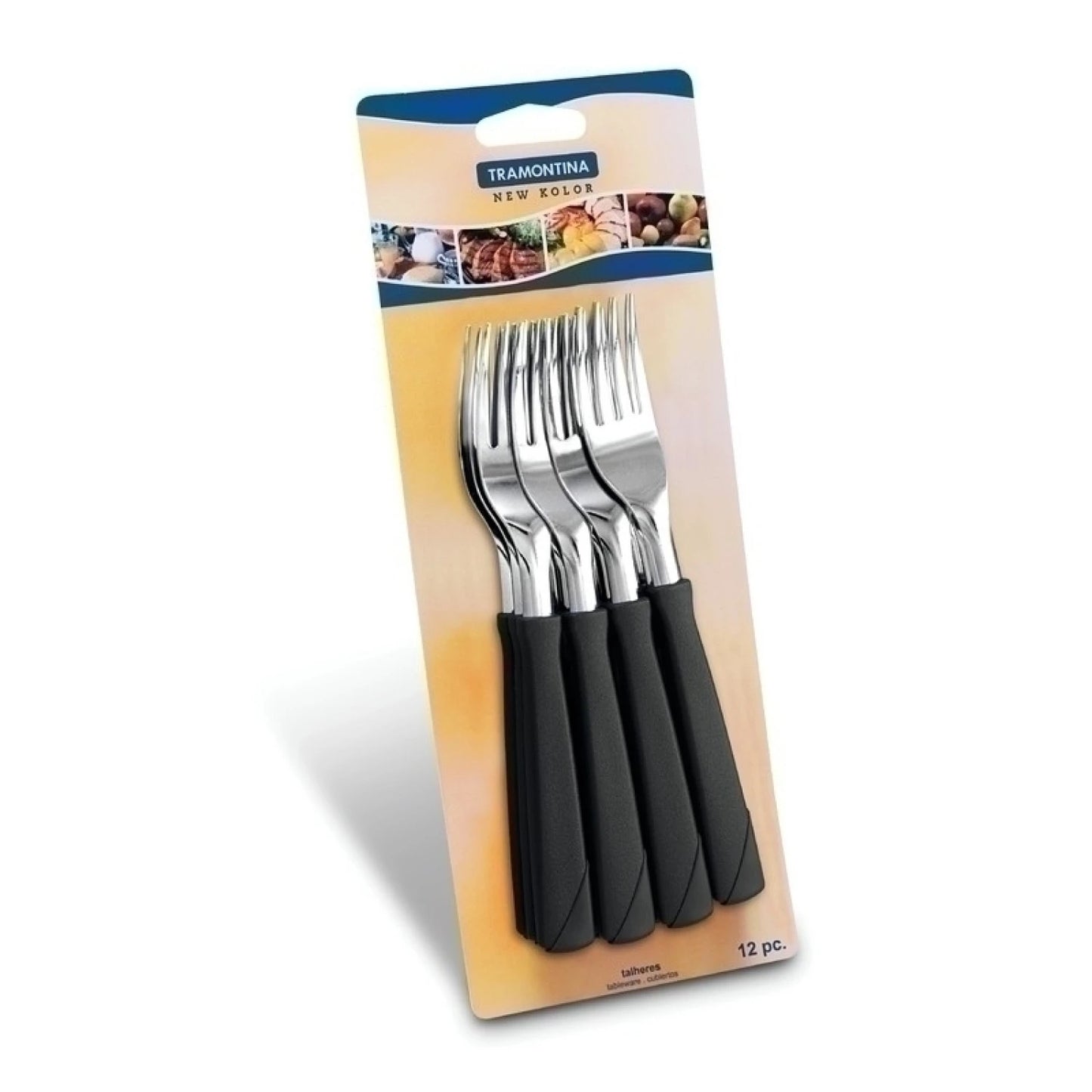 Tenedor de plástico color negro, modelo NEW KOLOR, 12 piezas