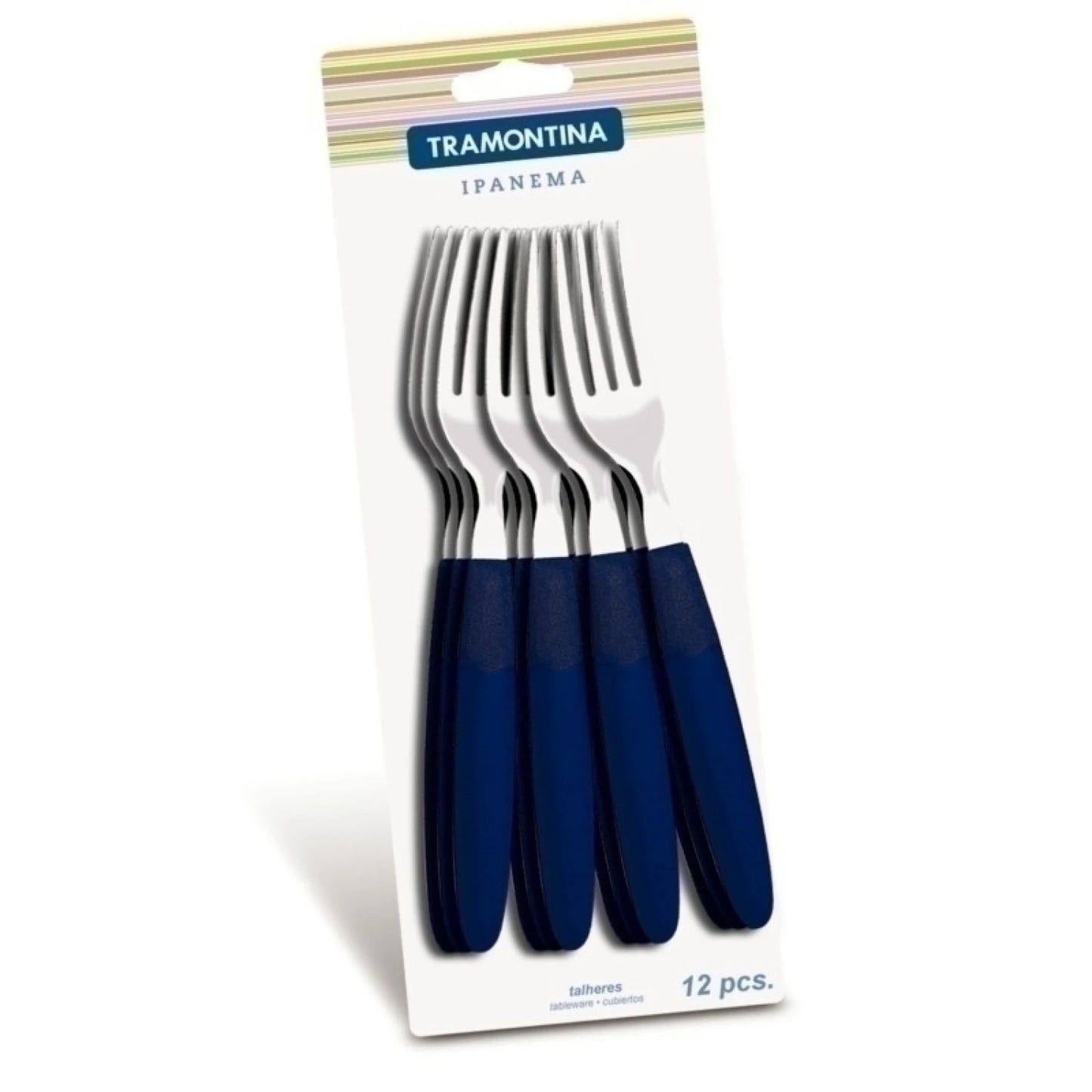 Tenedor de mesa con mango plástico negro, modelo IPANEMA, 12 piezas