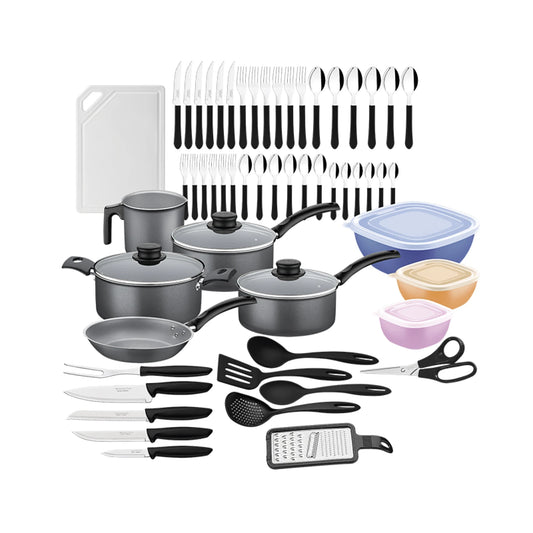 Batería de cocina Starflon + cubiertos 56pzs negro