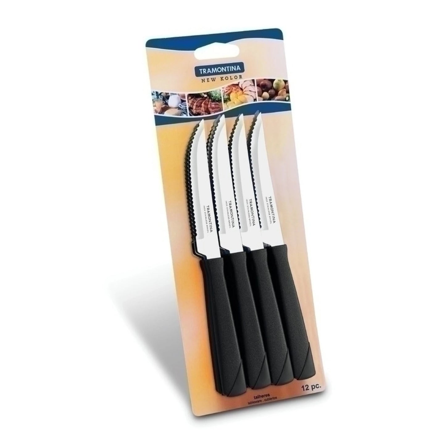 Cuchillo de plástico color negro, modelo NEW KOLOR, 12 piezas