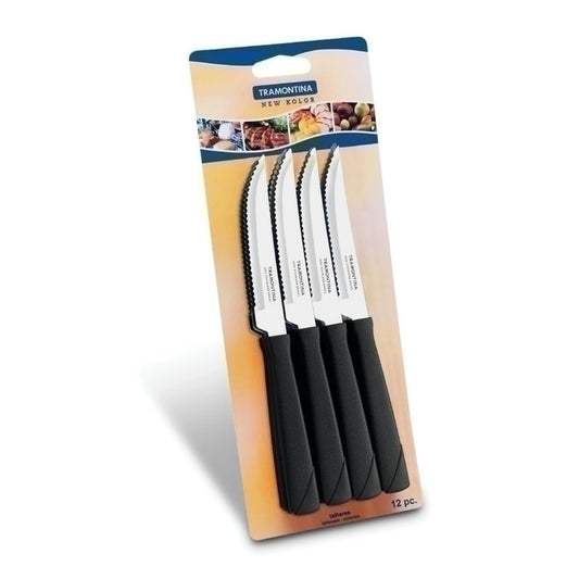 Cuchillo de plástico color negro, modelo NEW KOLOR, 12 piezas