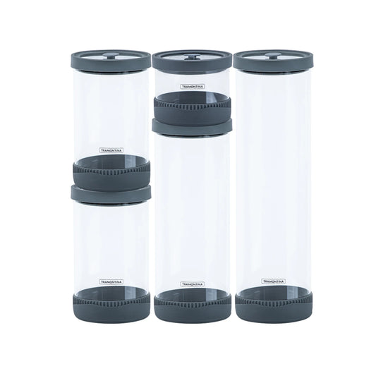 Juego 5 recipientes d/vidrio tapa silicona PUREZZA