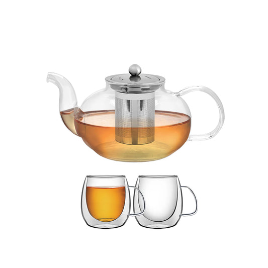 KIT para té - tetera con infusor 1LT + 2 tazas